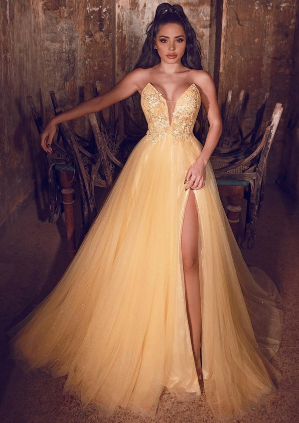 2024 Sexy Strapless Prom Dresses Long with High Slit