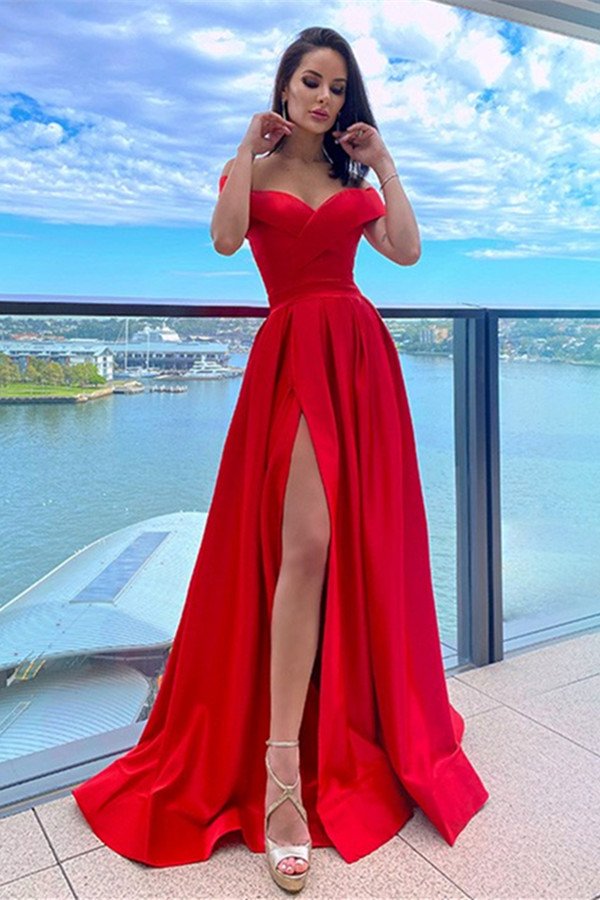 Sexy Red Prom Dress with Slit Skirt, Formal Dress, Dance Dresses, Graduation School Party Gown
