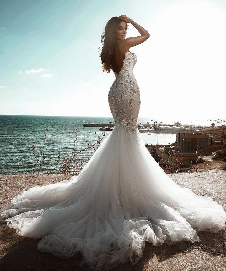 Open Back Sexy Mermaid Bridal Dresses,Beach Wedding Dresses