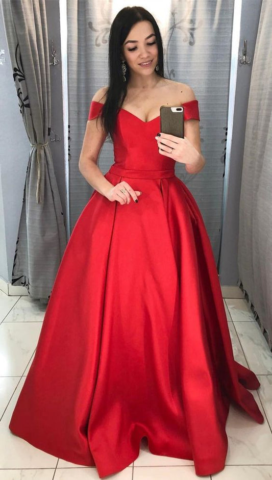 Red Prom Dress Off The Shoulder Straps, Evening Dress, Formal Dresses