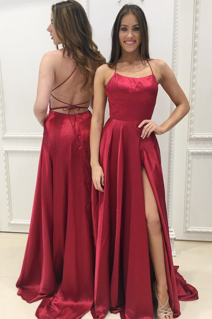 Sexy Prom Dress For Teens Slit Skirt, Evening Gown, Graduation School Party Gown, Winter Formal Dress