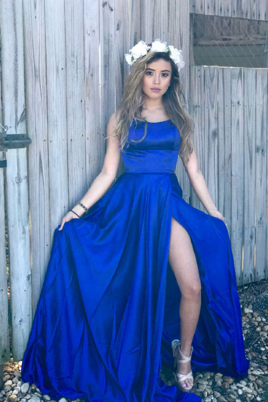 Royal Blue Prom Dress For Teens Slit Skirt, Evening Gown, Graduation School Party Gown, Winter Formal Dress