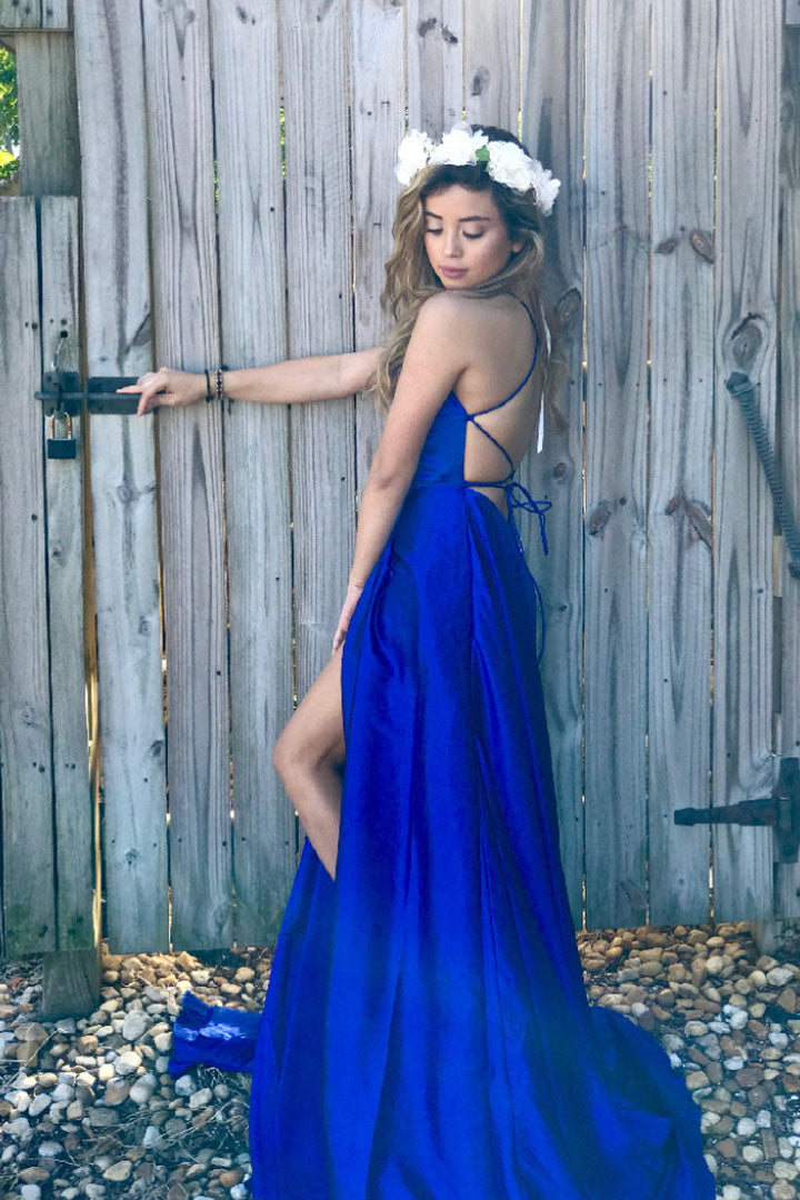 Royal Blue Prom Dress For Teens Slit Skirt, Evening Gown, Graduation School Party Gown, Winter Formal Dress