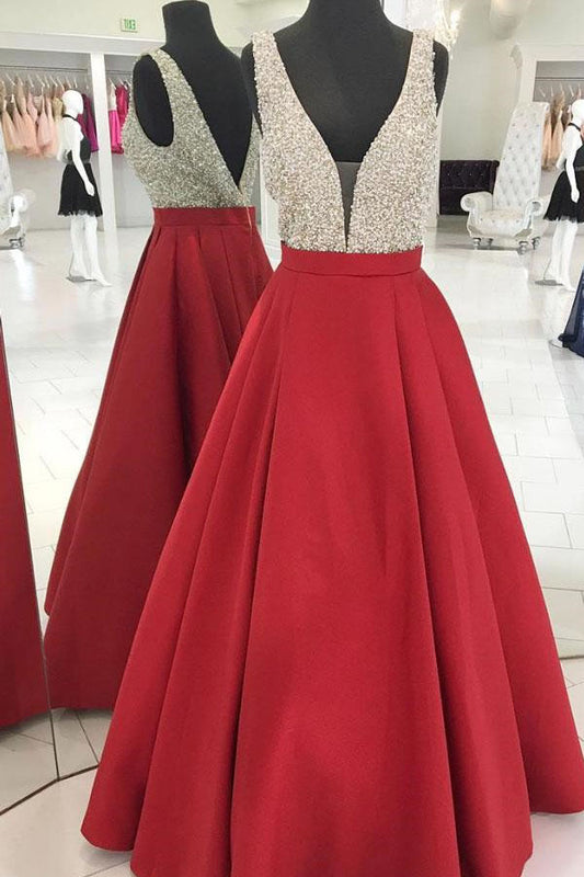 Red A line Prom Dress, Prom Dresses, Evening Gown, Graduation School Party Dress, Winter Formal Dress