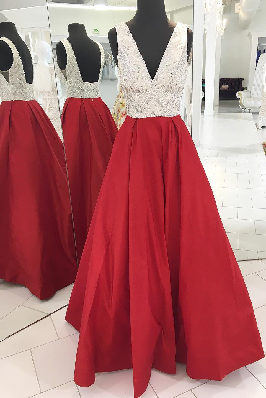 Red A line Prom Dress, Graduation School Party Gown, Winter Formal Dre
