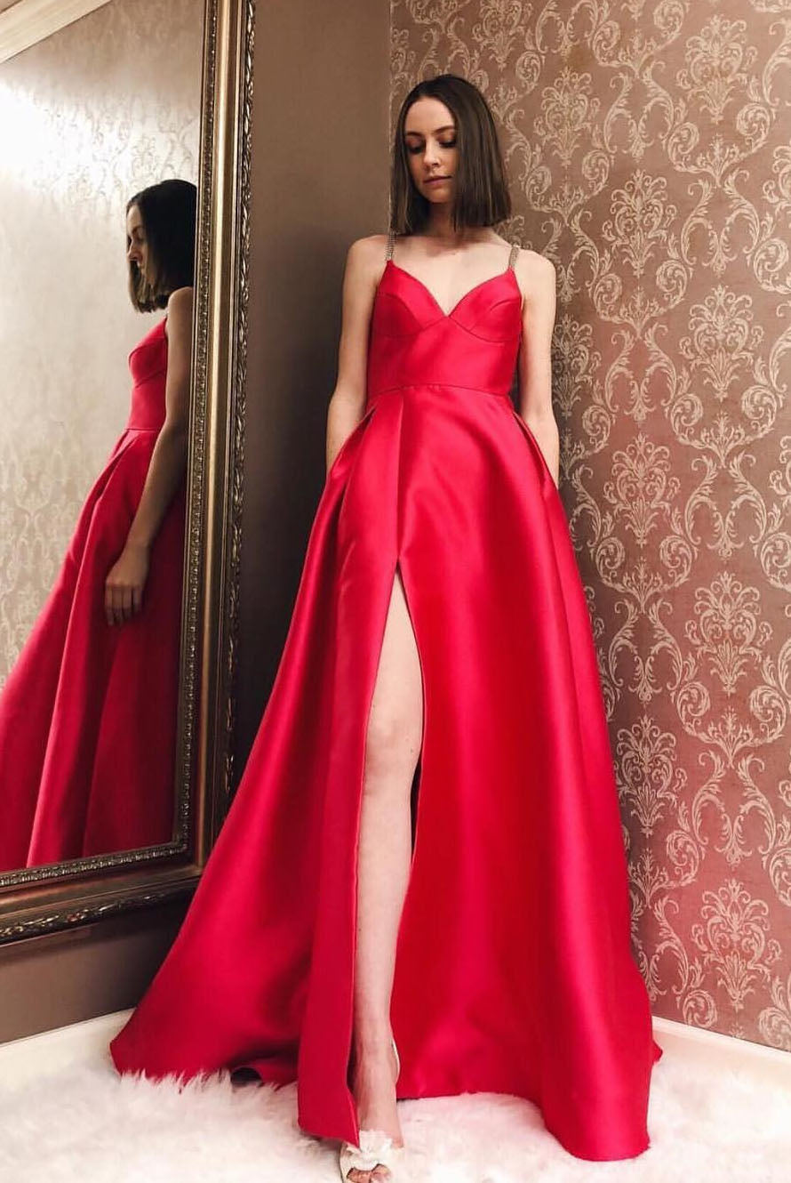Prom Dress with Slit, Prom Dresses, Evening Gown,Graduation School Party Gown, Winter Formal Dress