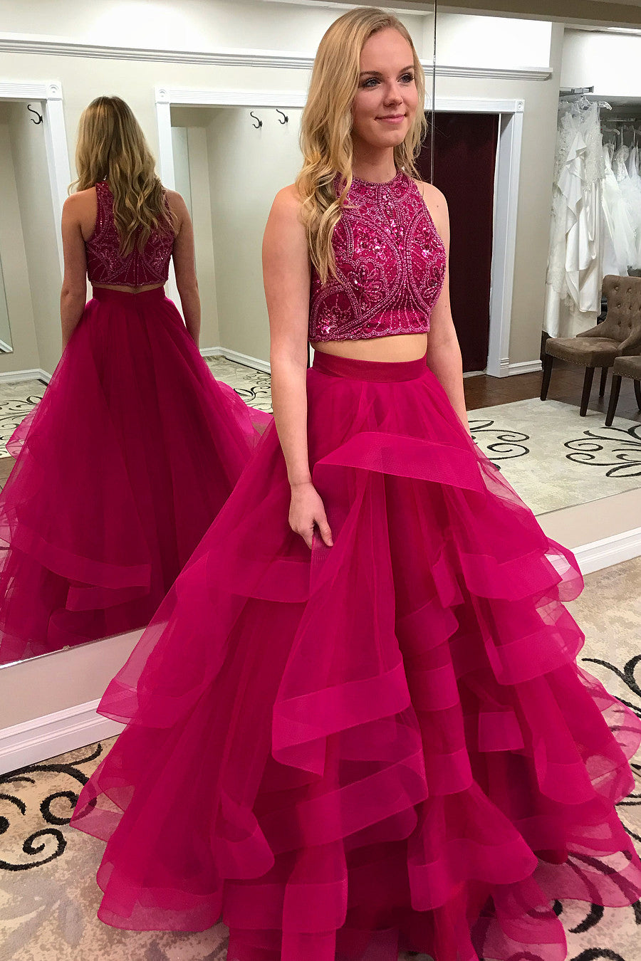 Two Pieces Prom Dress, Prom Dresses, Evening Gown,Graduation School Party Gown, Winter Formal Dress