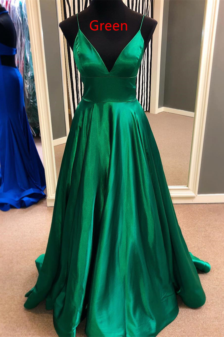 Green Prom Dress Long V Neckline, Ball Gown, Dresses For Party, Evening Dress, Formal Dress