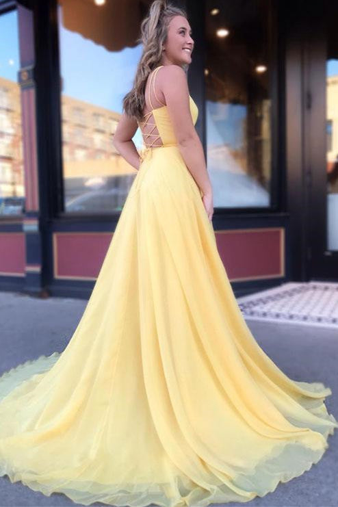 Yellow Prom Dress, Pageant Dress, Evening Dress, Dance Dresses, Graduation School Party Gown