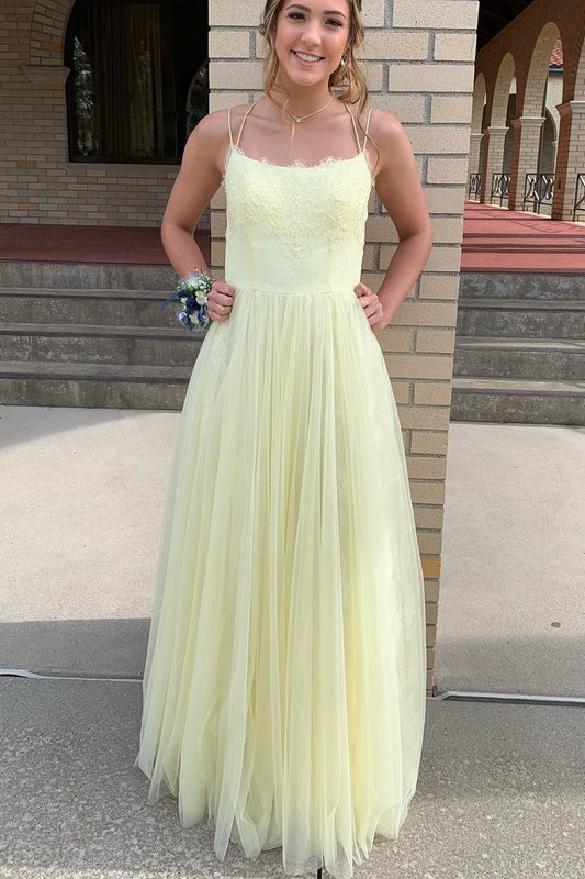 Light Yellow Prom Dress, Prom Dresses, Pageant Dress, Evening Dress, Ball Dance Dresses, Graduation School Party Gown