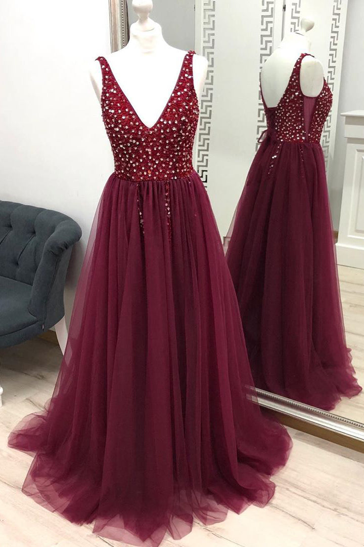 Beaded Prom Dress with Slit, Prom Dresses, Pageant Dress, Evening Dress, Ball Dance Dresses, Graduation School Party Gown