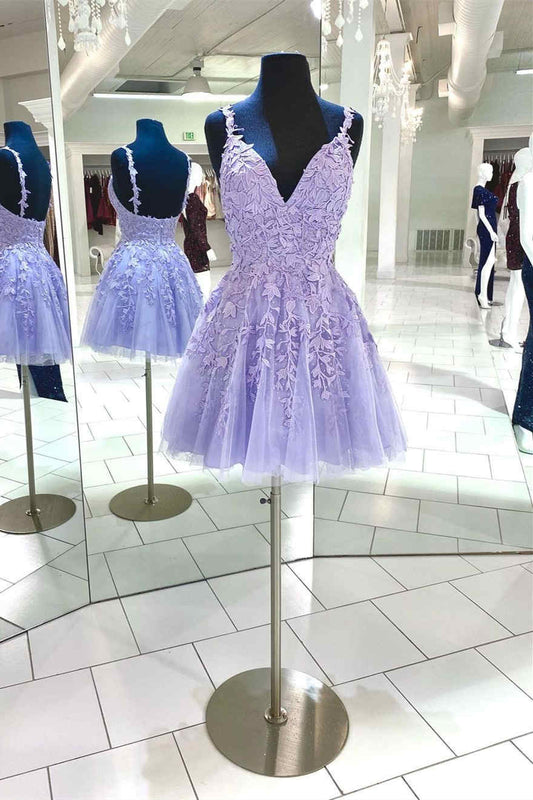 Purple Lace Homecoming Dress 2021, Short Prom Dress, Formal Outfit, Back to School Party Gown
