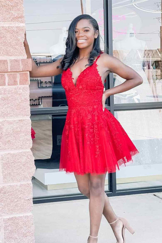 Red Lace Homecoming Dress 2021, Short Prom Dress, Formal Outfit, Back to School Party Gown