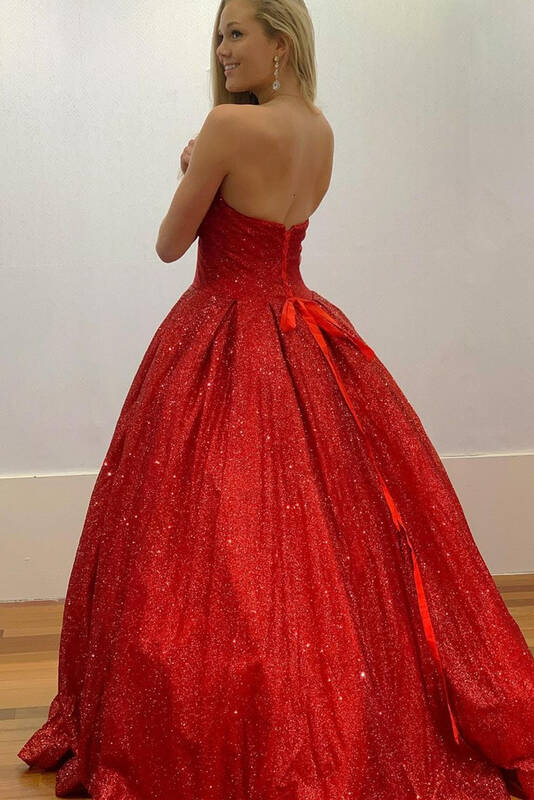 Red Sparkling Prom Dress Long , Formal Dress, Graduation School Party Gown