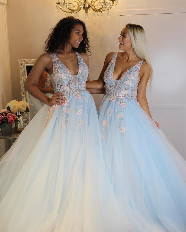 Sexy Tulle Long Prom Dress with Appliques and Beading,Prom Dresses,Pageant Dress