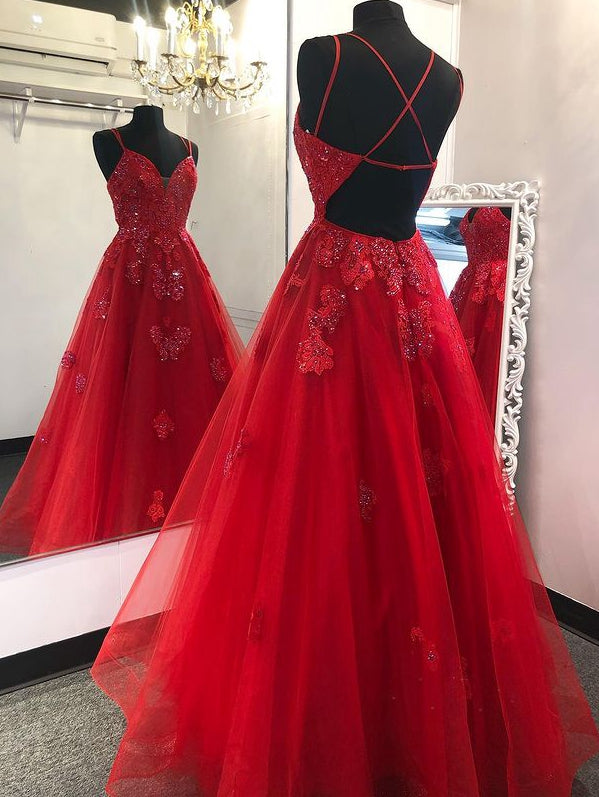 Red Long Prom Dress with Appliques and Beading,Prom Dresses,Pageant Dress