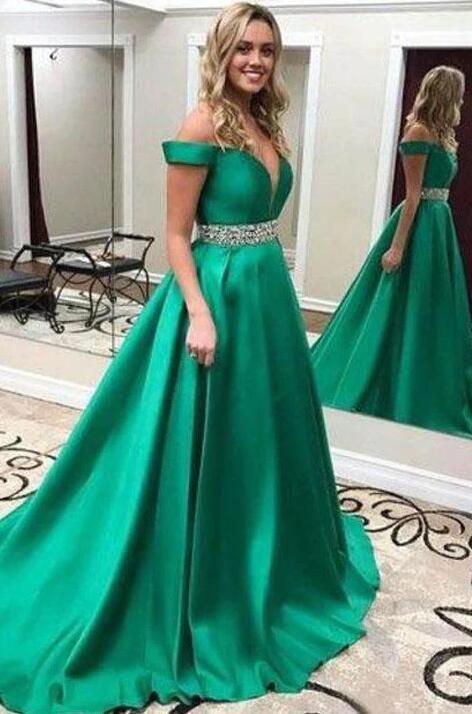 Green Prom Dresses Satin 2022, Evening Dress, Dance Dresses, Graduation School Party Gown