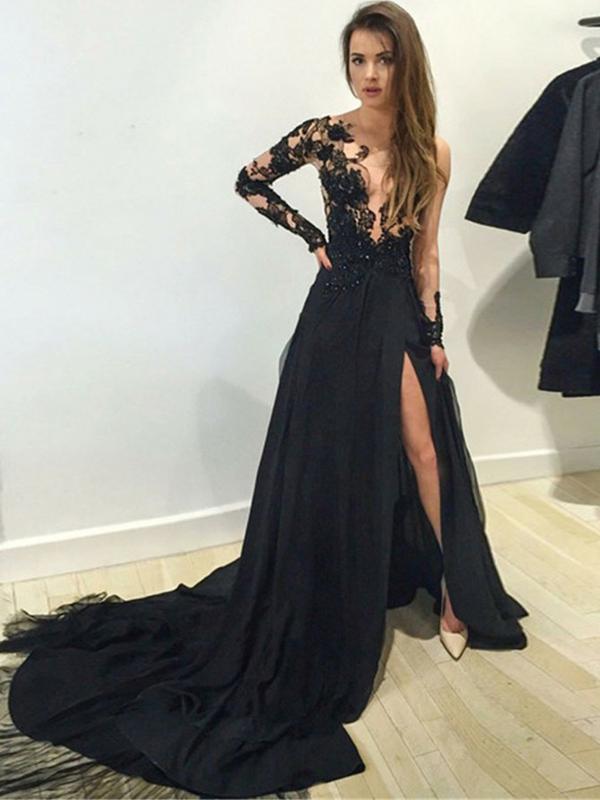 Black Prom Dress Long , Evening Dress, Formal Dresses, Graduation School Party Dance Dress