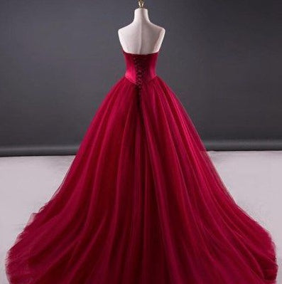 Burgundy Prom Dress, Ball Gown, Dresses For Party, Evening Dress, Formal Dress