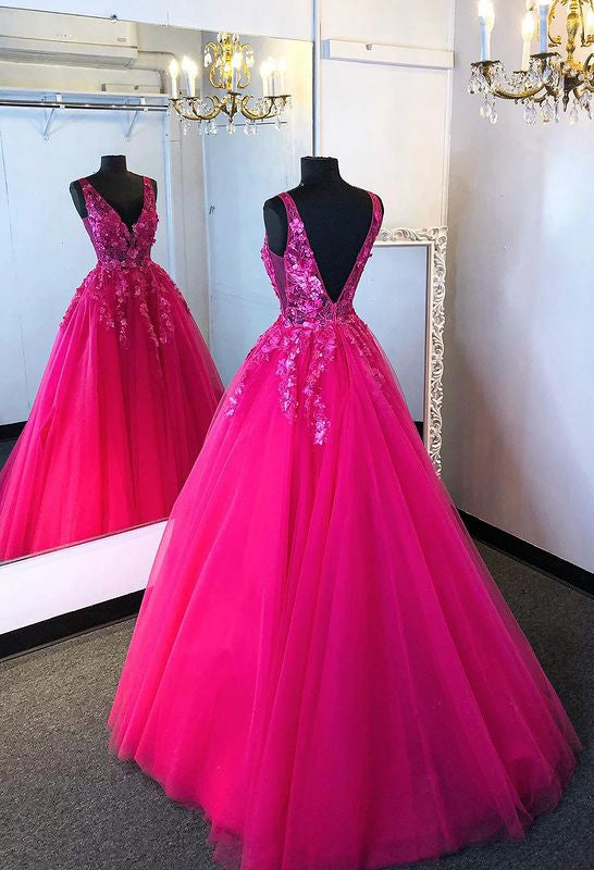 Tulle Long Prom Dress with Appliques and Beading,Prom Dresses,Pageant Dress