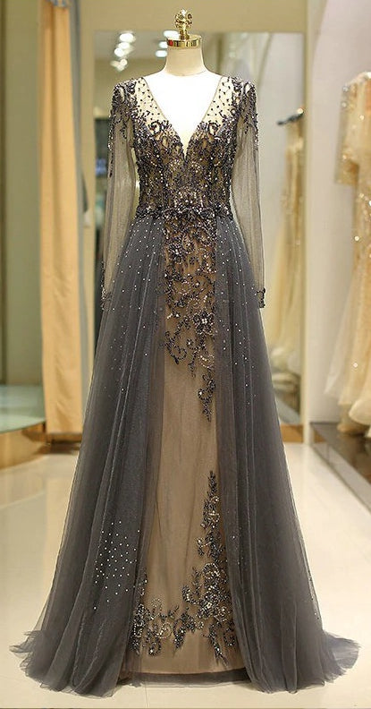 unique prom dress Pink 3D Rosettes Rose Gold Sequin Gown mermaid prom dresses Grey/Gray Unique Tulle Prom Dress