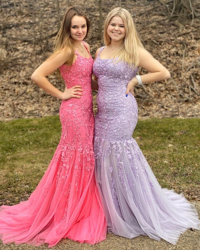 Mermaid Tulle Long Prom Dress with Appliques and Beading,Prom Dresses,Pageant Dress