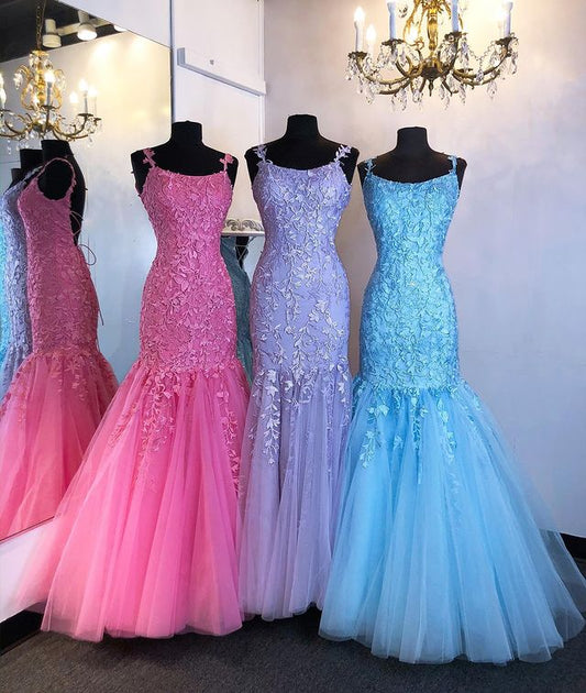 Mermaid Tulle Long Prom Dress with Appliques and Beading,Prom Dresses,Pageant Dress