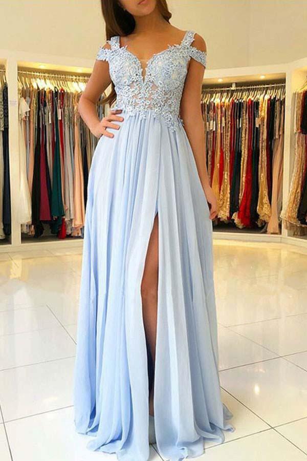Light Blue Prom Dress, Prom Dresses, Evening Gown, Graduation School Party Dress, Winter Formal Dress