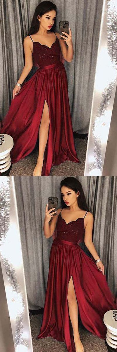 Sexy Prom Dress with Slit, Prom Dresses, Evening Gown, Graduation School Party Dress, Winter Formal Dress