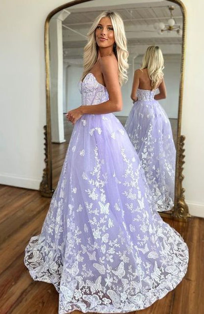 Strapless Lace Long Prom Dress