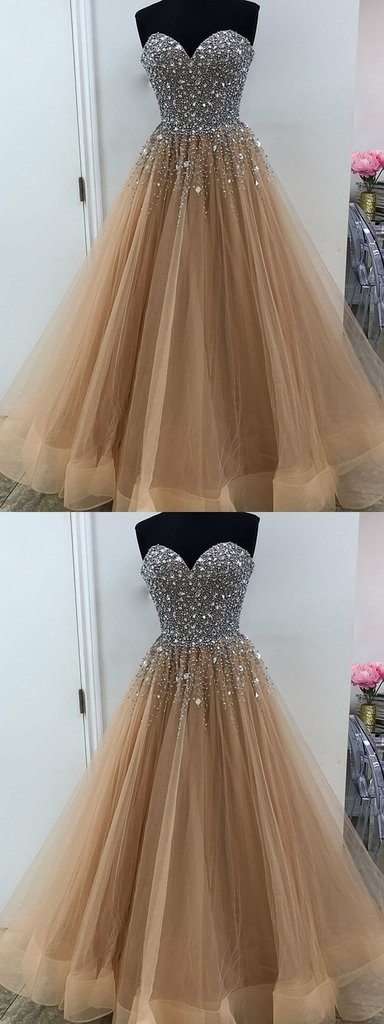 Brown Prom Dress Beaded Top , Dresses For Graduation Party, Evening Dress, Formal Dress