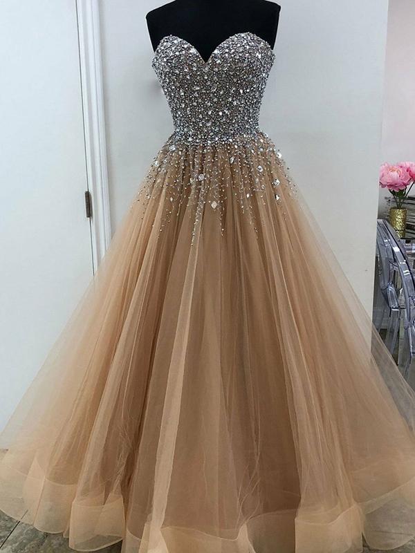Brown Prom Dress Beaded Top , Dresses For Graduation Party, Evening Dress, Formal Dress