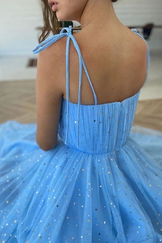 Light Blue Sparkling Homecoming Dress,Graduation School Party Gown
