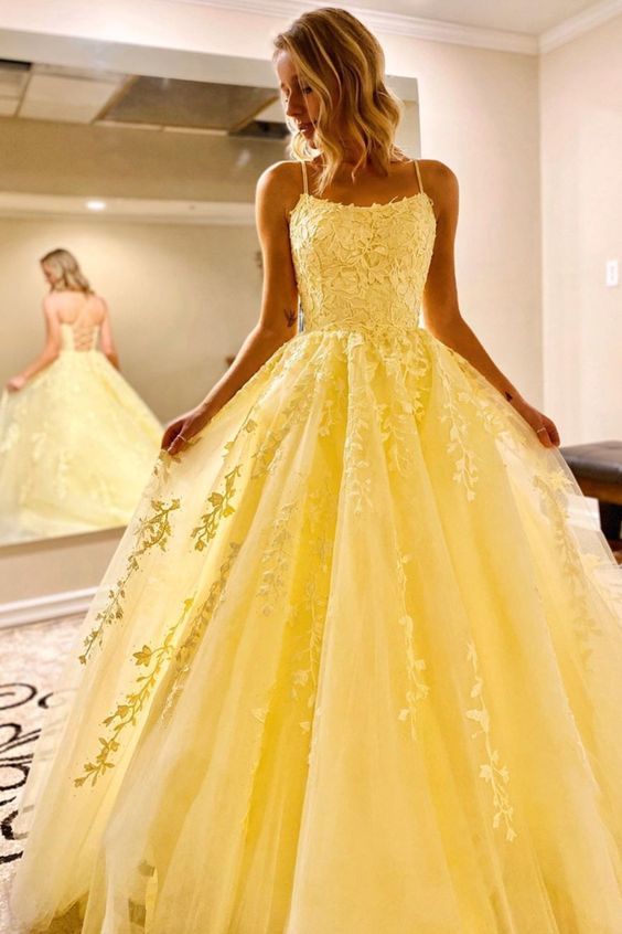 Yellow Lace Prom Dress 2021, Formal Dress, Evening Dress, Dance Dresses, Graduation Party Dress