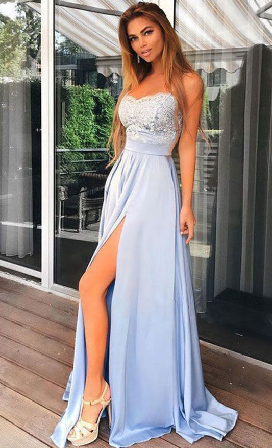 Sexy Prom Dress Long Slit Skirt, Evening Dress, Dance Dresses, Graduation School Party Gown