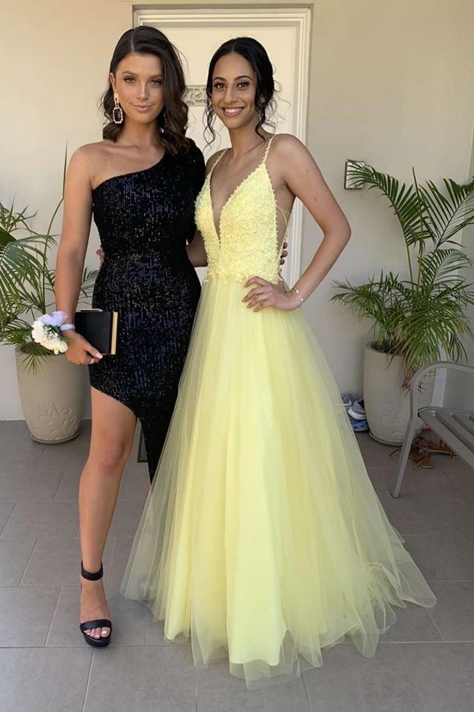 Yellow Prom Dresses Low Cut 2022, Evening Dress, Formal Dress, Dance Dresses, Graduation School Party Gown