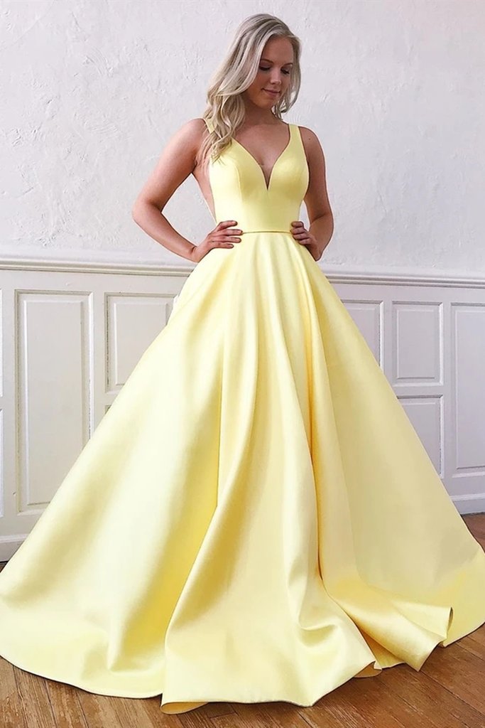 Yellow Satin Prom Dresses, Evening Dress, Formal Dress, Dance Dresses, Graduation School Party Gown