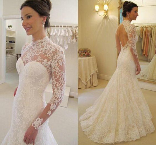 Backless Lace Wedding Dress Long Sleeves, Bridal Gown ,Dresses For Brides