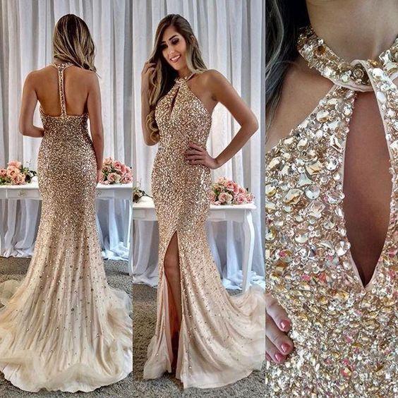 Sexy Shinning Prom Dress with Slit, Pageant Dress, Evening Dress, Dance Dresses, Graduation School Party Gown