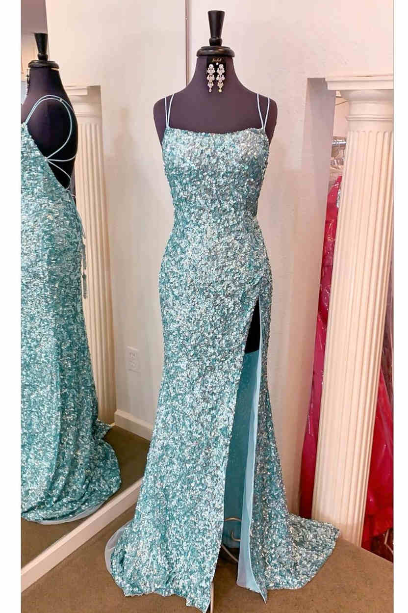 Sparkly Sequins Long Prom Dress with Slit DT1551