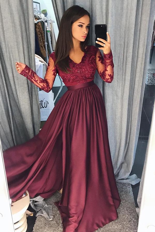 Prom Dress with Sleeves, Evening Gown,Graduation School Party Gown, Winter Formal Dress,