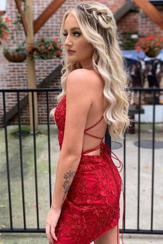Red Lace Homecoming Dresses 2021, Hoco Dress, Short Prom Dress