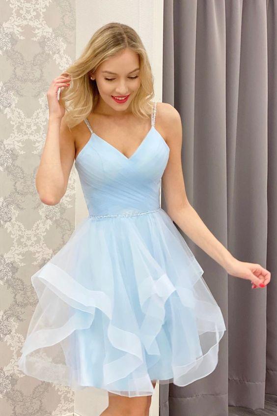 Light Blue Homecoming Dress, Short Prom Dress, Formal Outfit, Back to School Party Gown