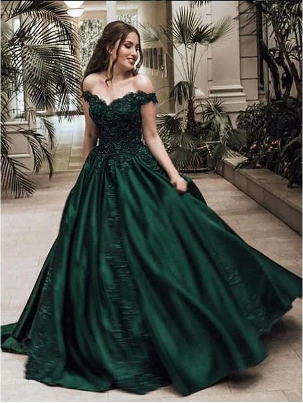 Green Prom Dress Off The Shoulder Straps, Dresses For Graduation Party, Evening Dress, Formal Dress