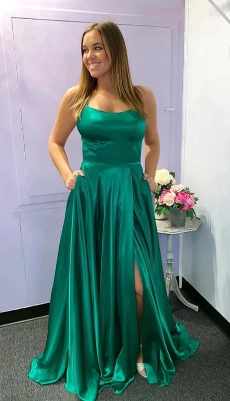 Sexy Green Prom Dress with Slit, Formal Dress, Evening Dress, Dance Dresses, Graduation School Party Gown