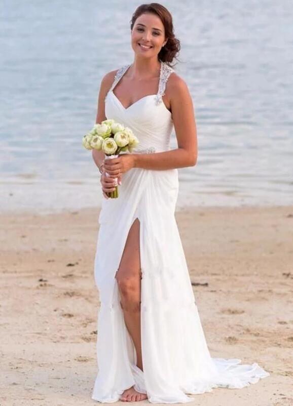 Sexy Beach Wedding Dress Slit Skirt, Dresses For Wedding, Bridal Gown ,Bride Dress, Dresses For Brides