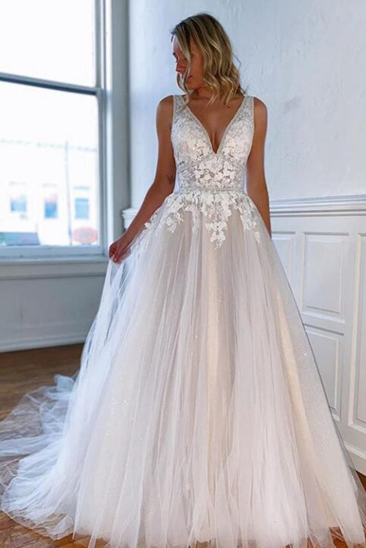 Open Back A-line Wedding Dresses,Beach Wedding Dresses,Bridal Dresses DT1371