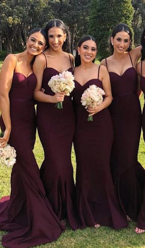 Spaghetti Straps Mermaid Sexy Backless Sleeveless Long Bridesmaid Dress,Cheap Bridesmaids Dresses