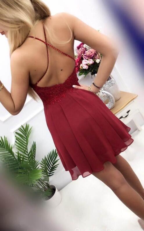 Short Chiffon Homecoming Dresses with Appliques and Beading,Dance Dress