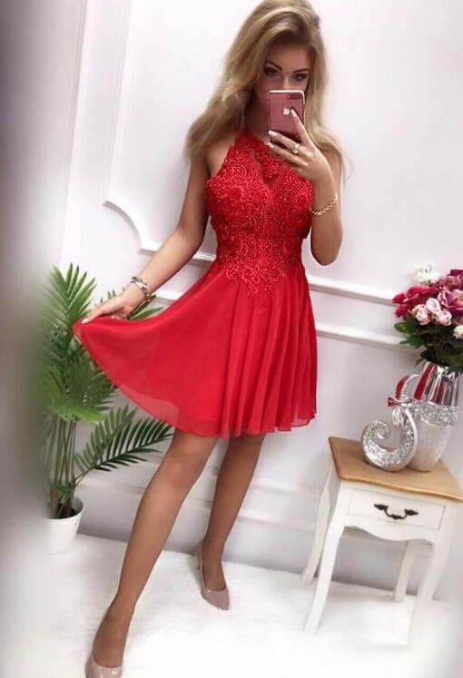 Short Chiffon Homecoming Dresses with Appliques and Beading,Dance Dress